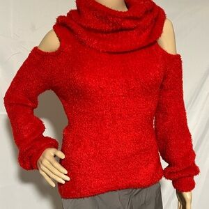 bebe Red Cowl Neck Cold Shoulder Sweater